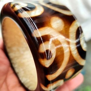 Cuff Bracelet Mahogany/Cream Boho Chic Vintage Lucite Semicircular Motifs 1960s